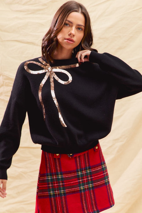 SEQUINS RIBBON SWEATER