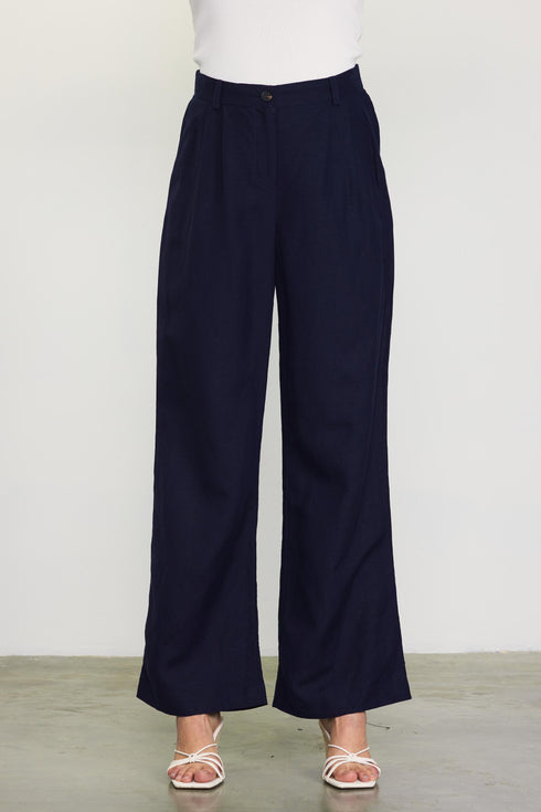 LINEN BLEND WIDE LEG TROUSER