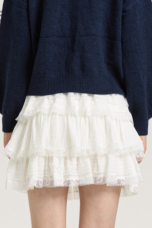 ADELINE TIERED LACE TRIMMED SKIRT