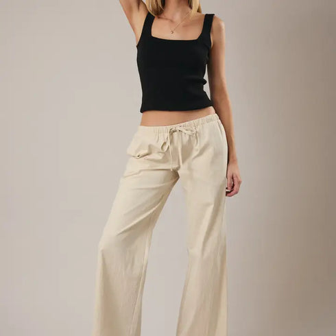 DRAWSTRING WIDE LEG PANTS