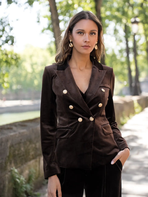 VELVET BLAZER WITH GOLD BUTTONS