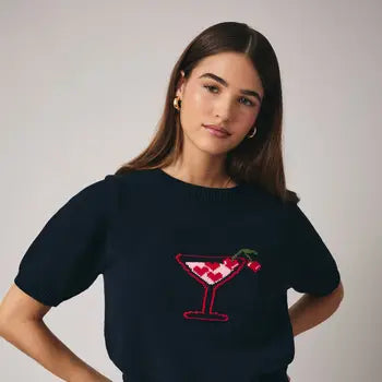SHORT SLEEVE HEART COCKTAIL GRAPHIC SWEATER