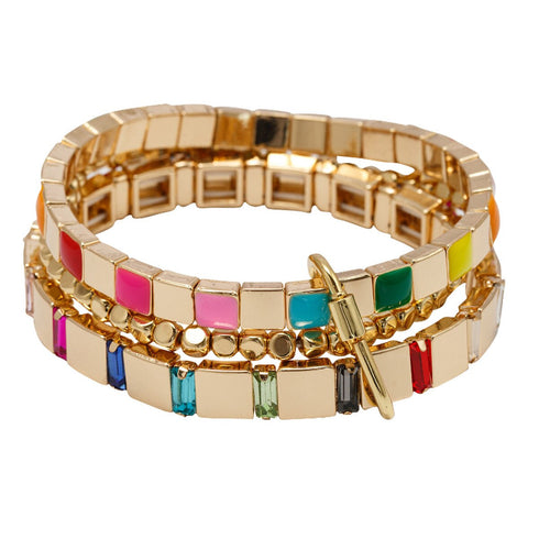 GOLD ENAMEL TILE BRACELETS